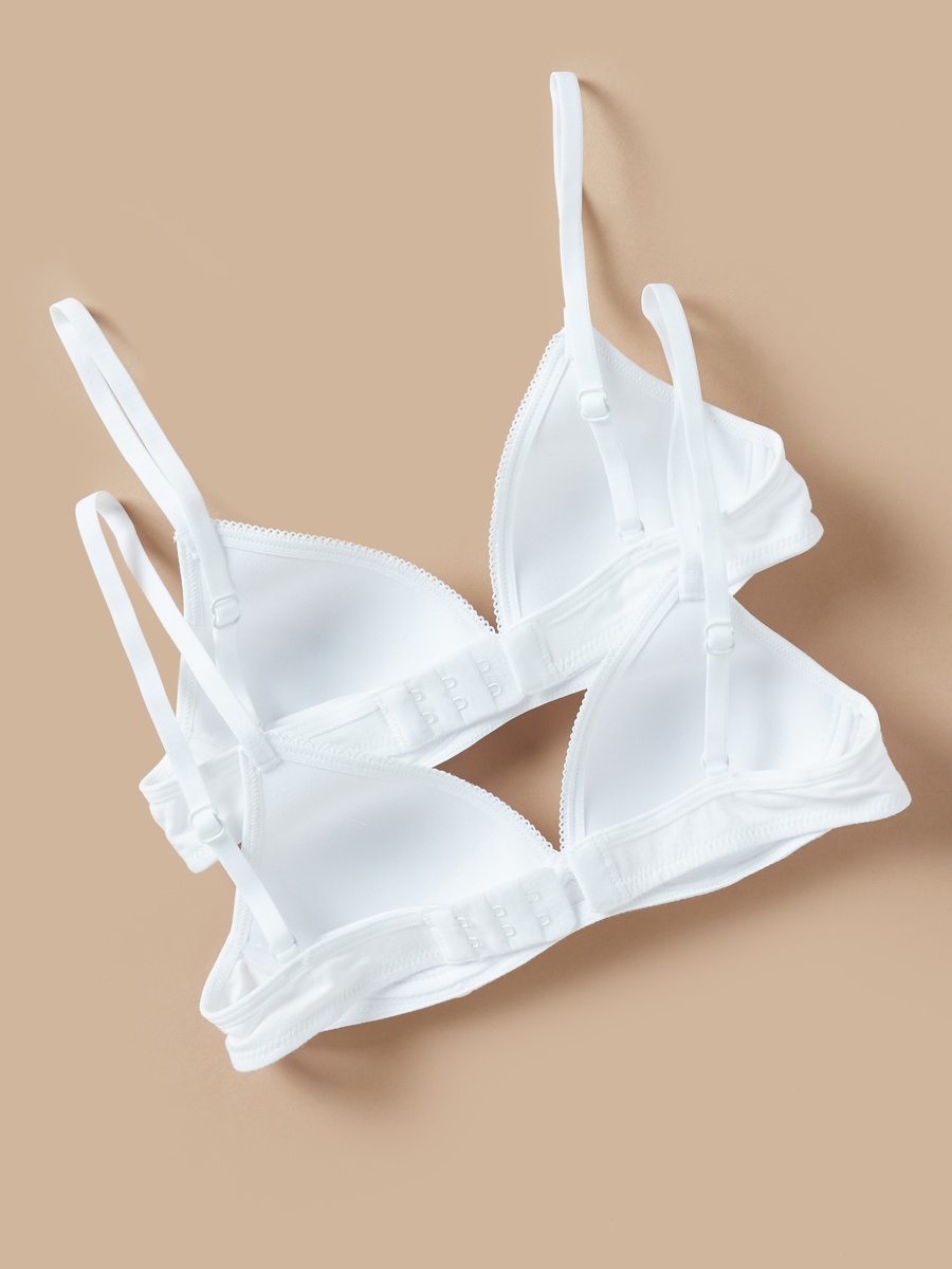 Solid Padded Bra with Hook and Eye Closure - Set of 2