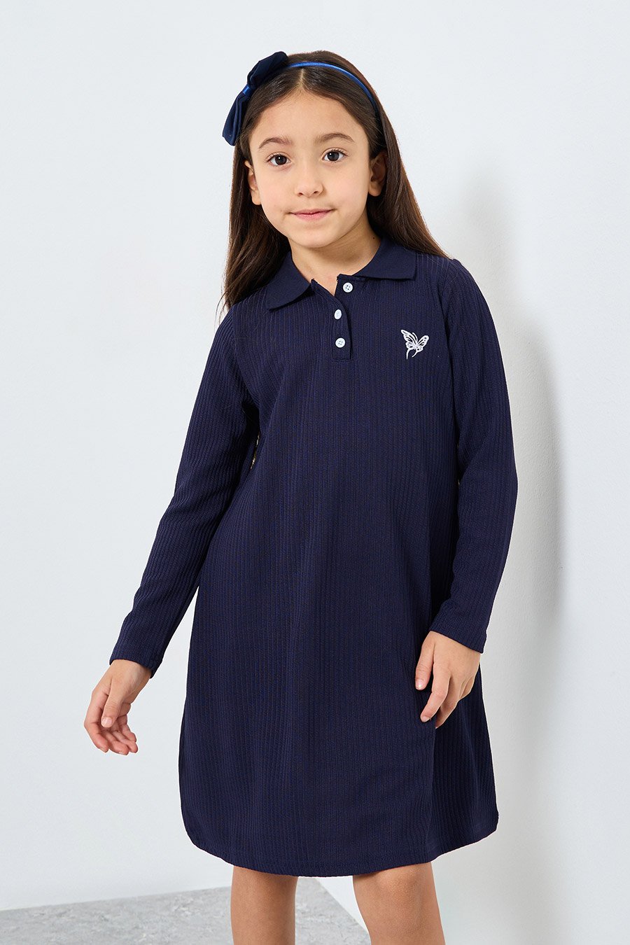 Girls Textured Knit Polo Dress For Kids at Saudi | Styli