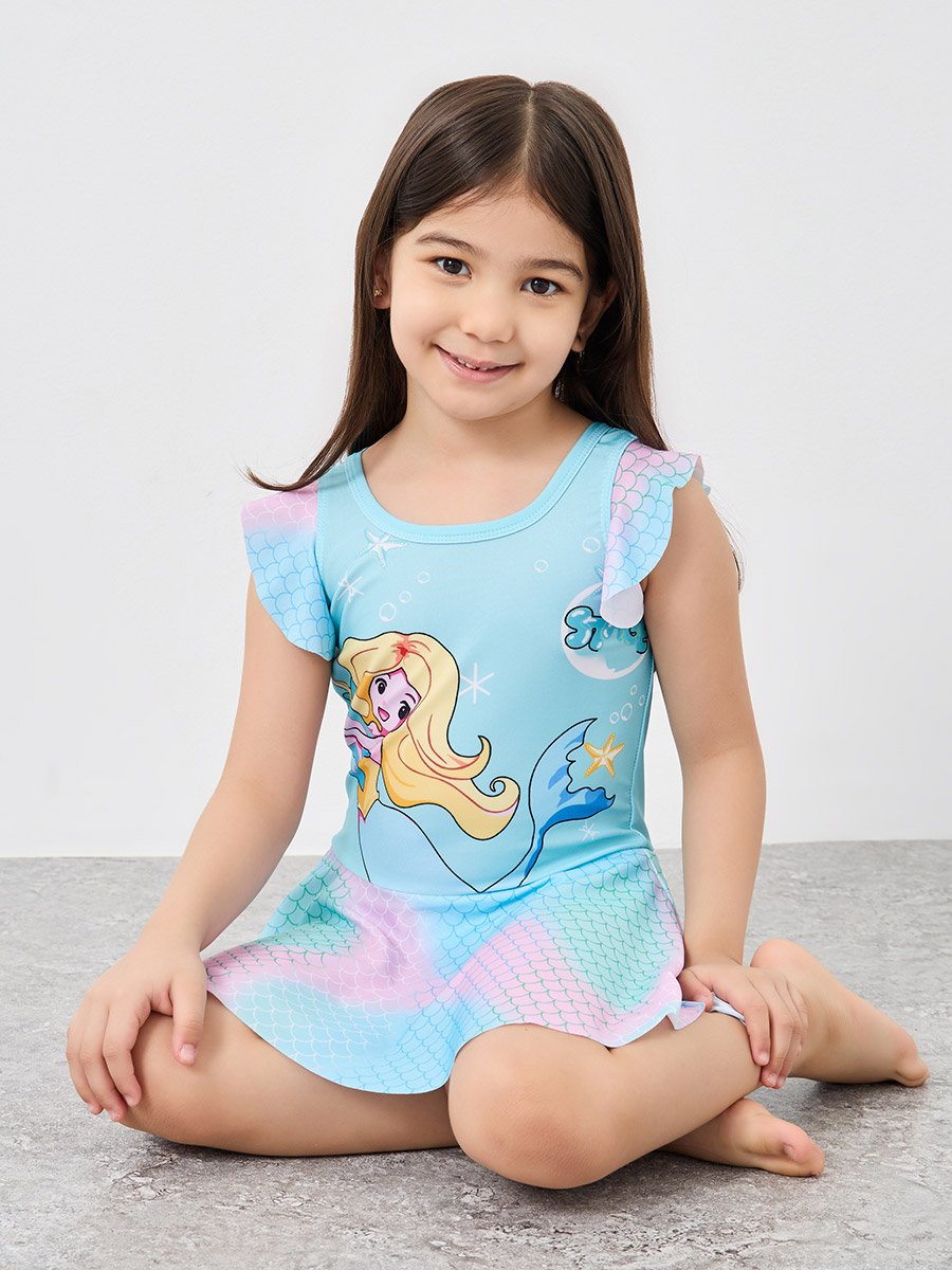 Mermaid Print Ruffled Swimsuit