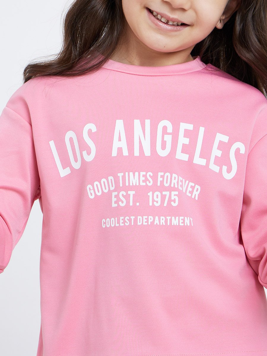 Girls Pink LA Print Top and Joggers Set