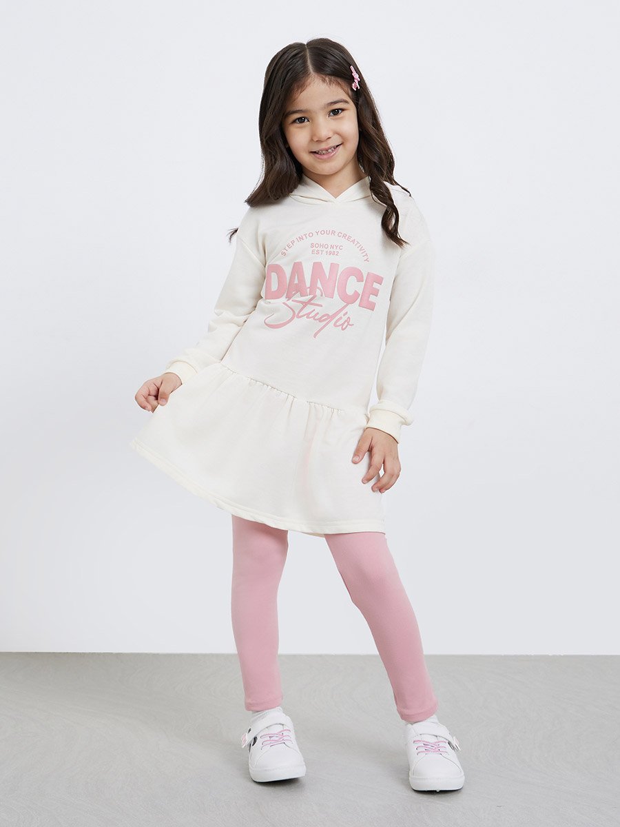 Girls Printed Hoodie Dress and Leggings Set