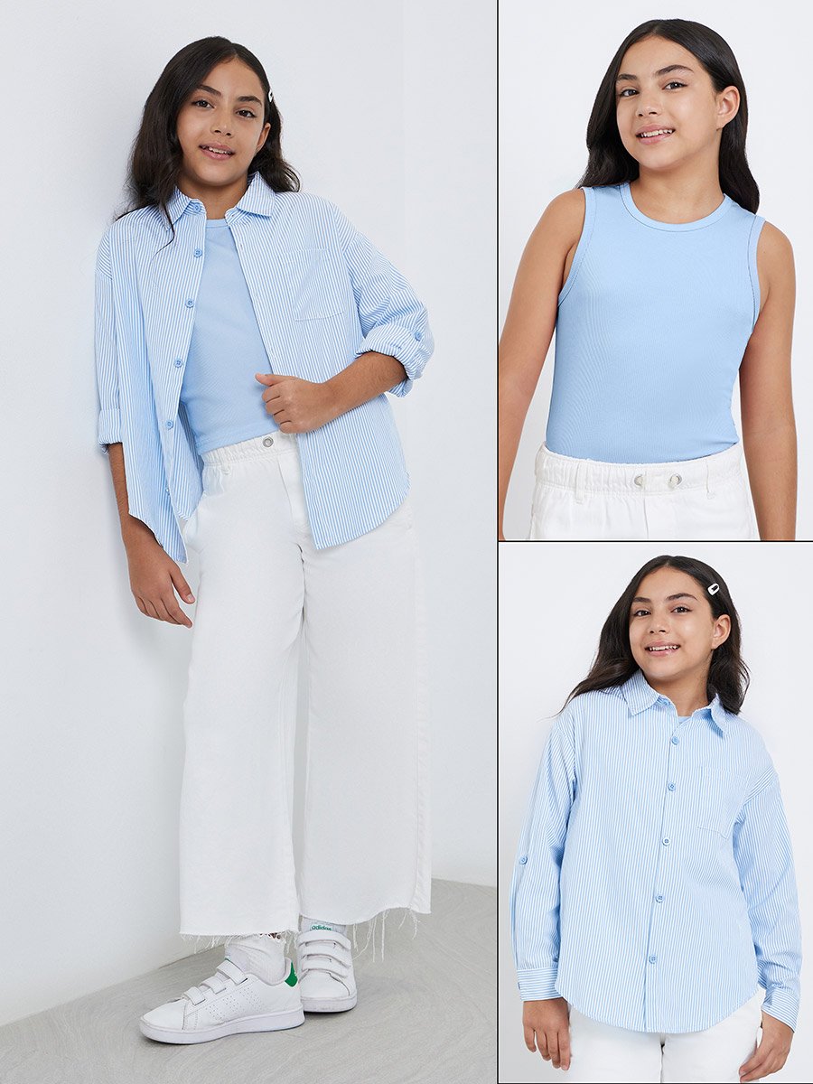 مجموعة من 2 بلوزة مخططة وبلوزة سادة بلا أكمام