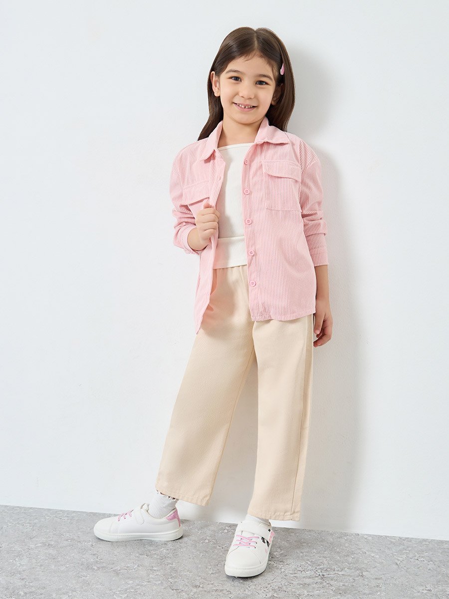 Girls Corduroy Shirt with Flap Pockets