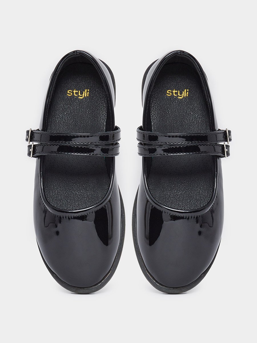 Teen Black Patent Leather Look Mary Jane Shoes