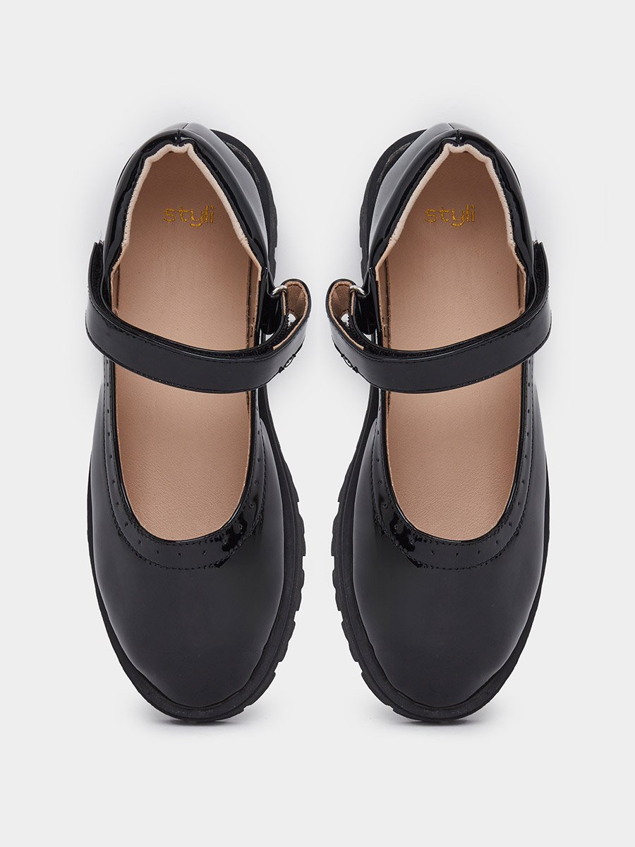 Girls Black Patent Mary Jane Platform Shoes