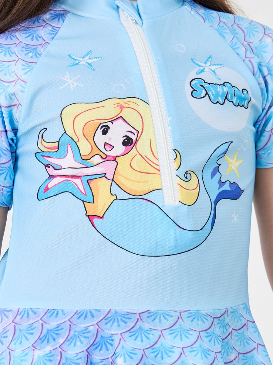 Mermaid Print Swim Dress and Shorts Set