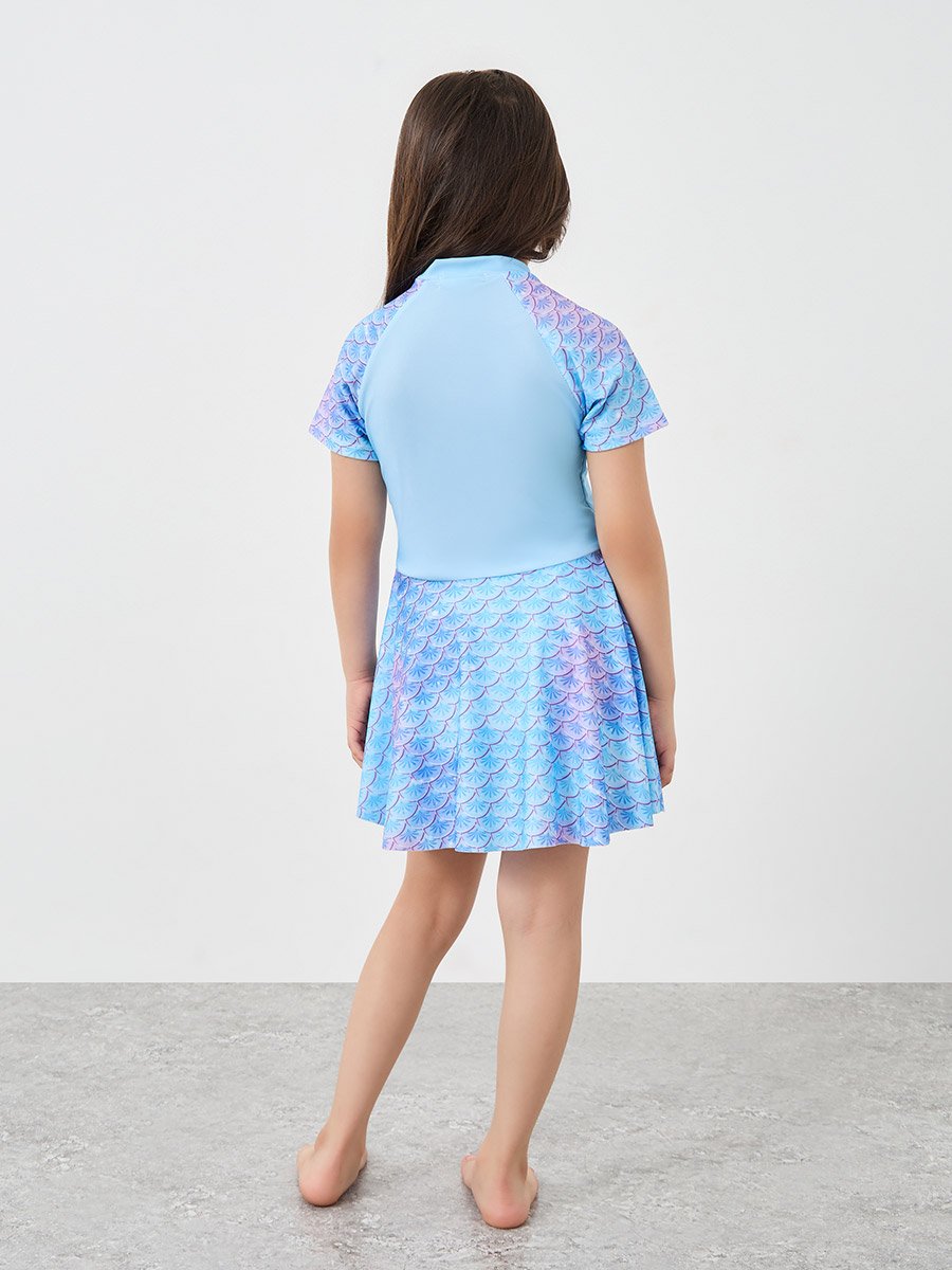 Mermaid Print Swim Dress and Shorts Set