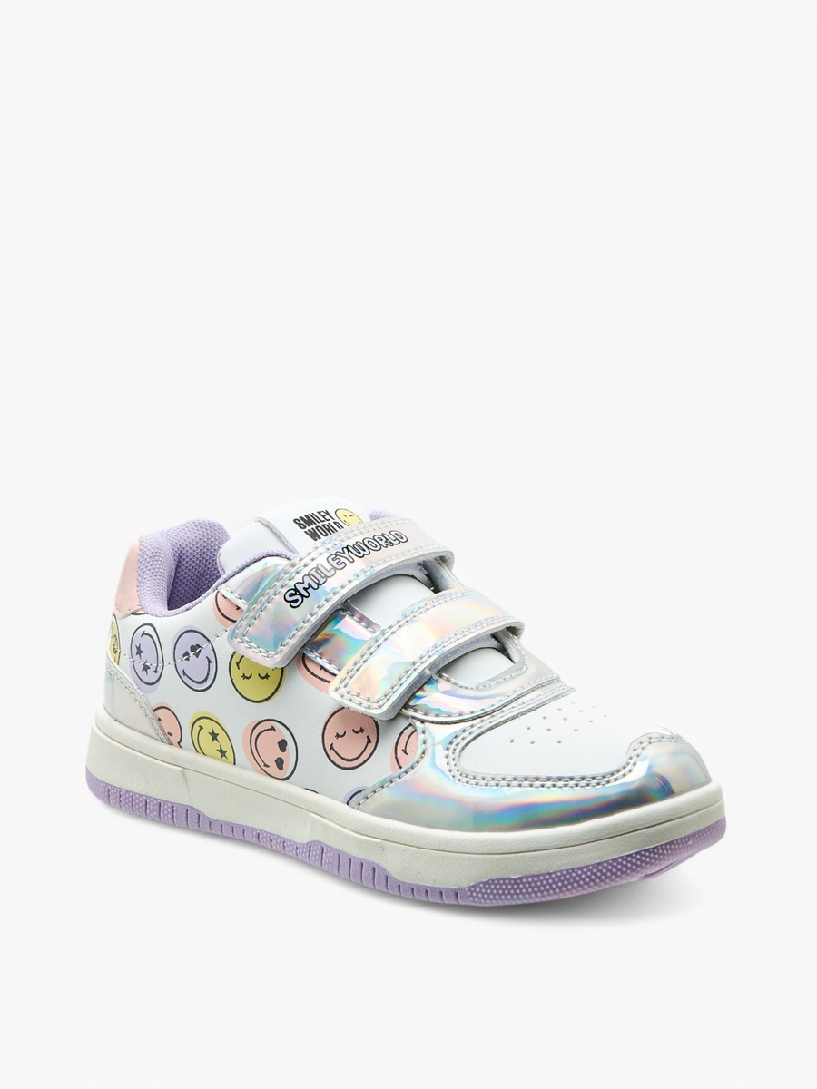 Logo Print Sneakers with Hook and Loop Closure