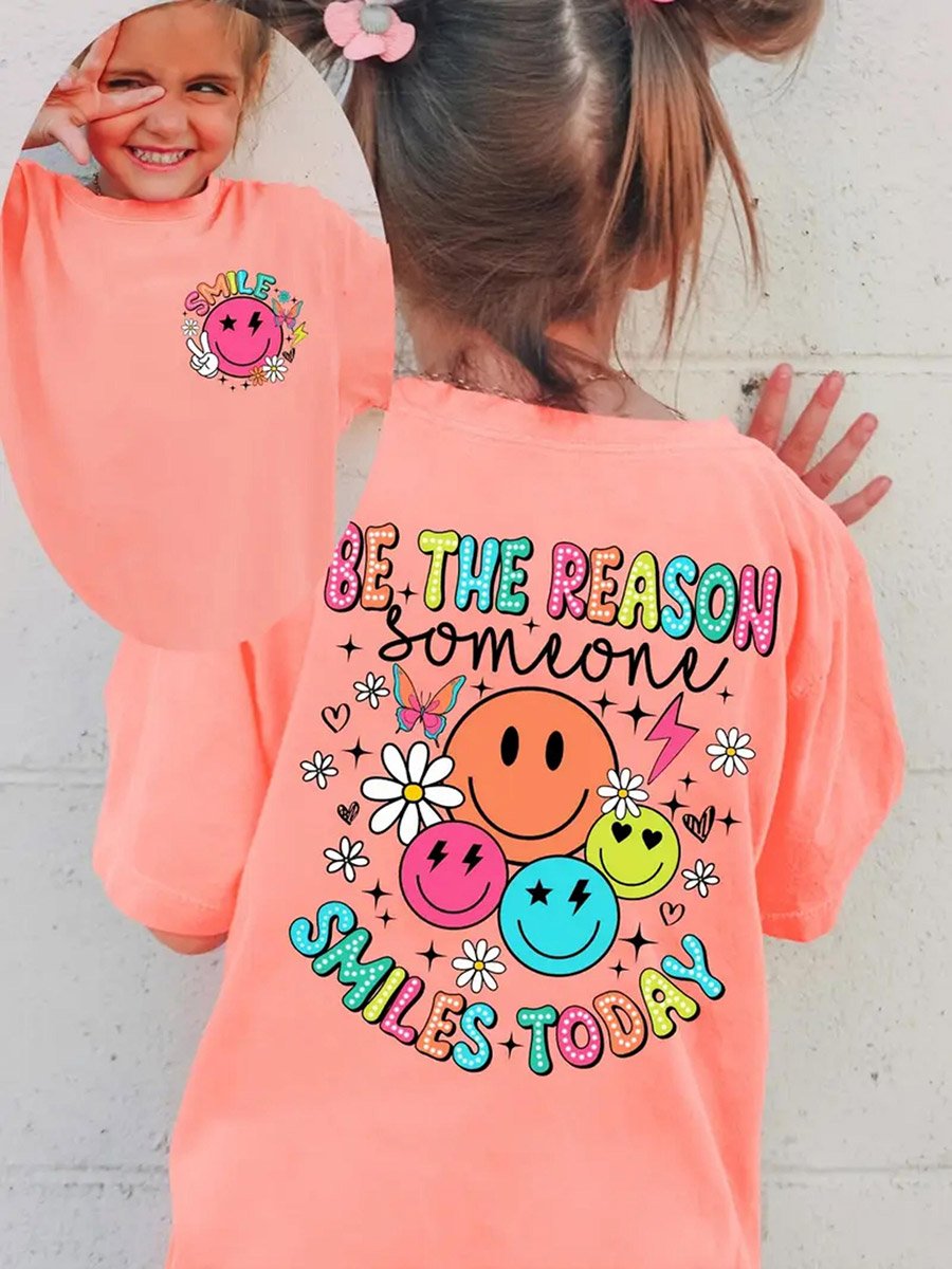 Girls Peach Emoji Graphic Print T-Shirt