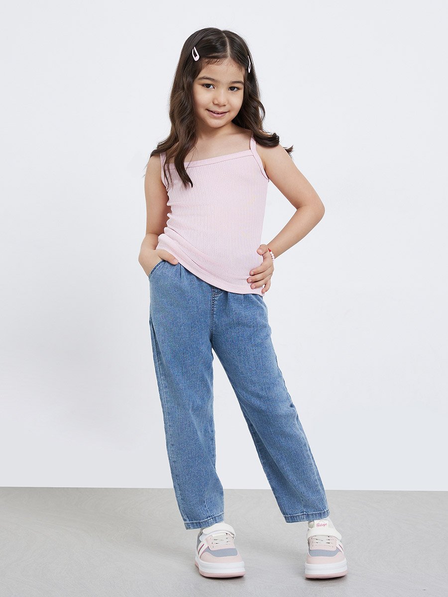 Girls Pink Ribbed Vest