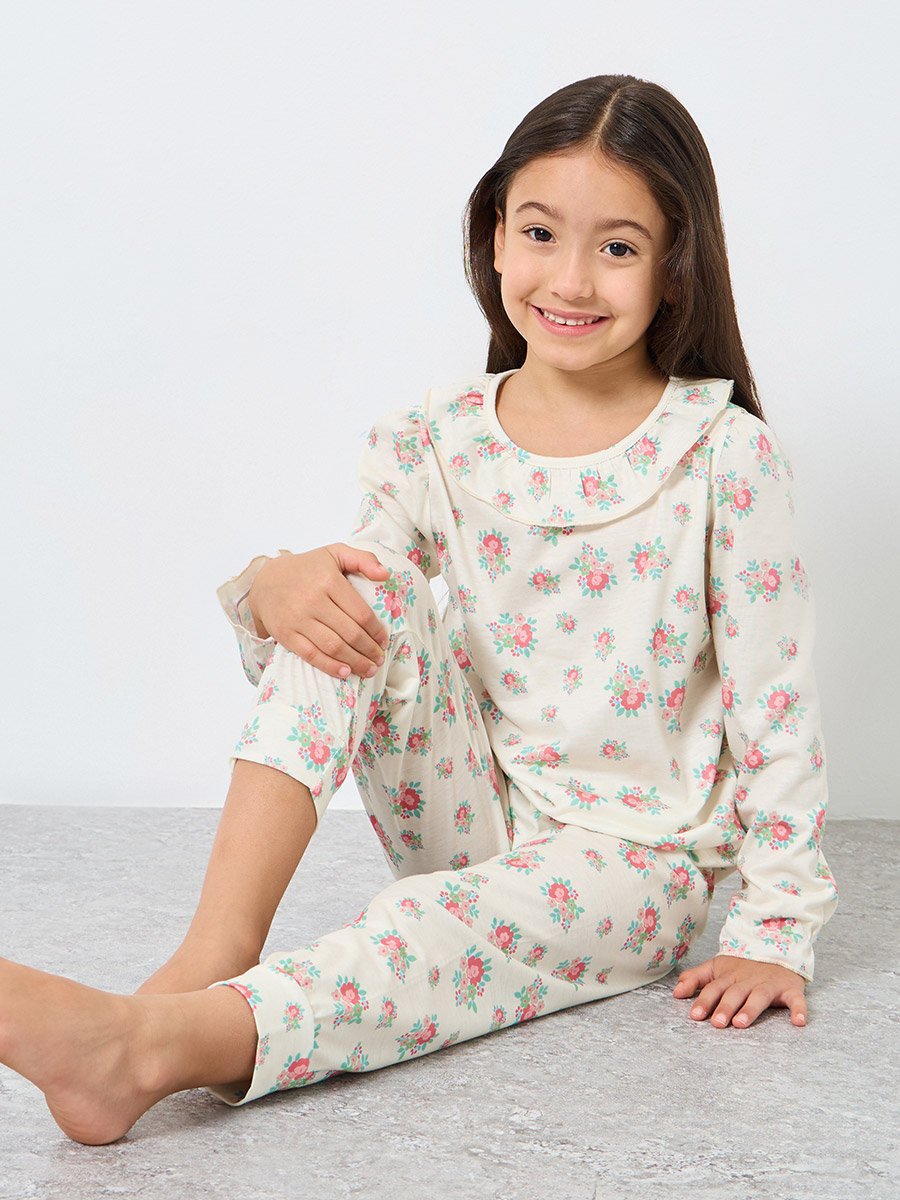 Girls Floral Print Top and Pyjama Set