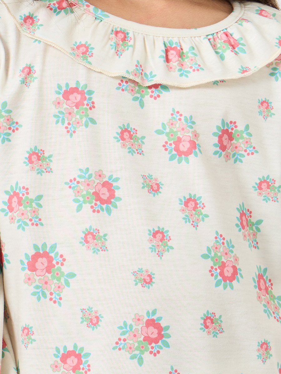 Girls Floral Print Top and Pyjama Set