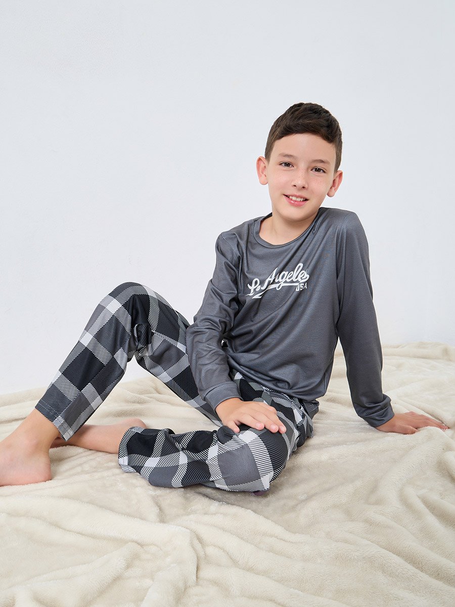 Teen Slogan T-Shirt and Checked Pyjama Set