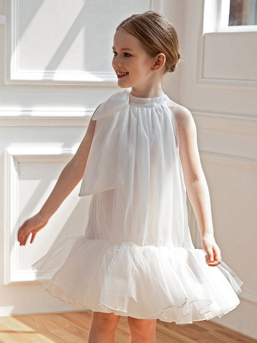 Girls Halter Bow Detail Ruffle Hem Party Dress