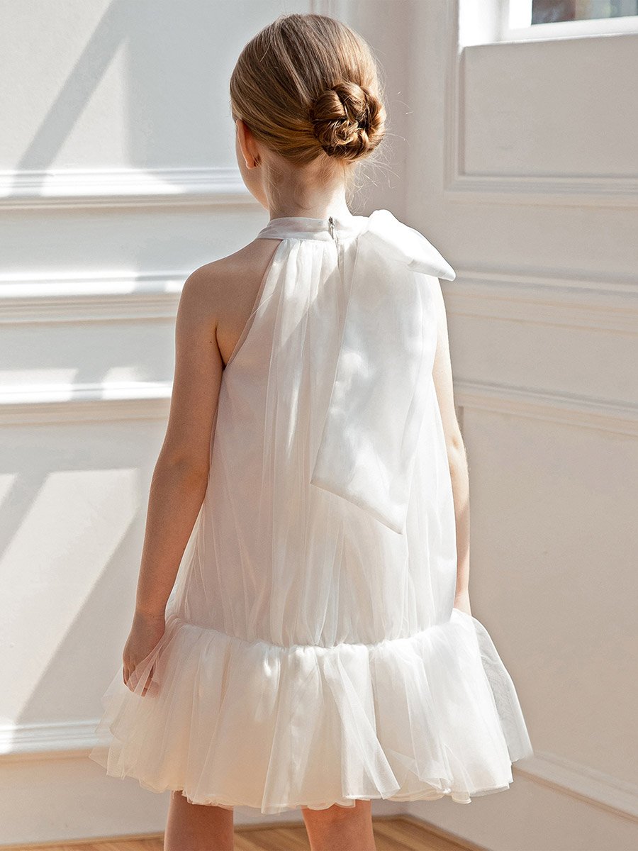 Girls Halter Bow Detail Ruffle Hem Party Dress