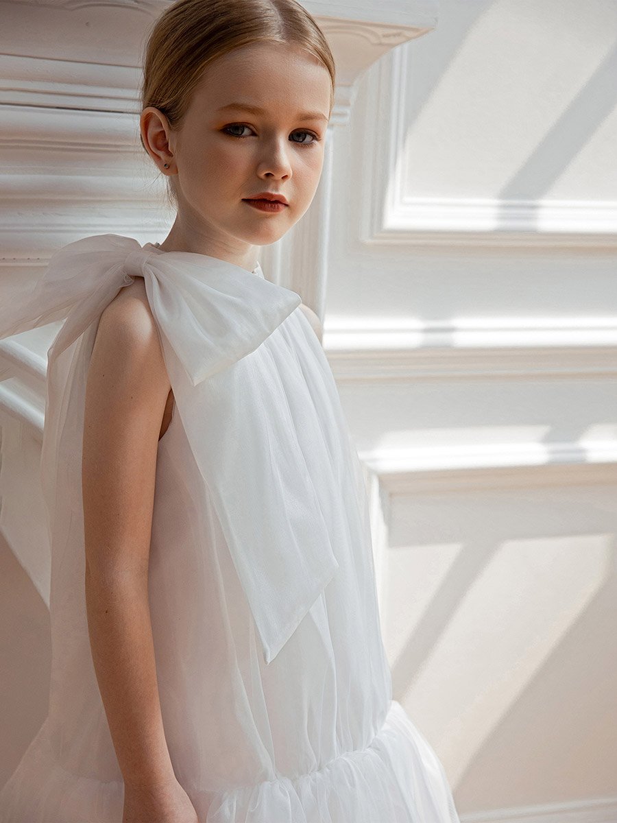 Girls Halter Bow Detail Ruffle Hem Party Dress