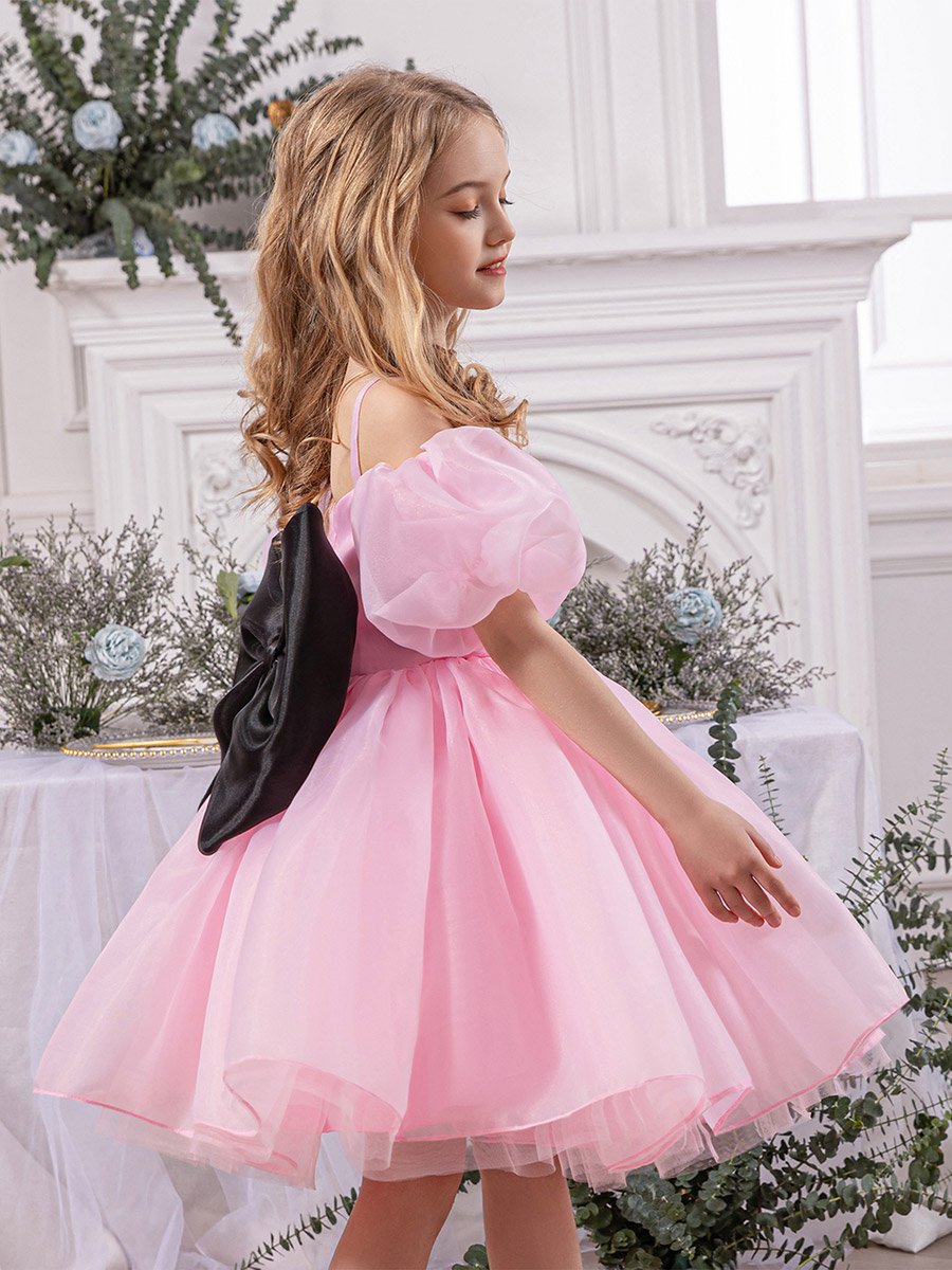 Girls Ruffle Hem Bow Detail Mesh Party Dress For Kids at Saudi | Styli