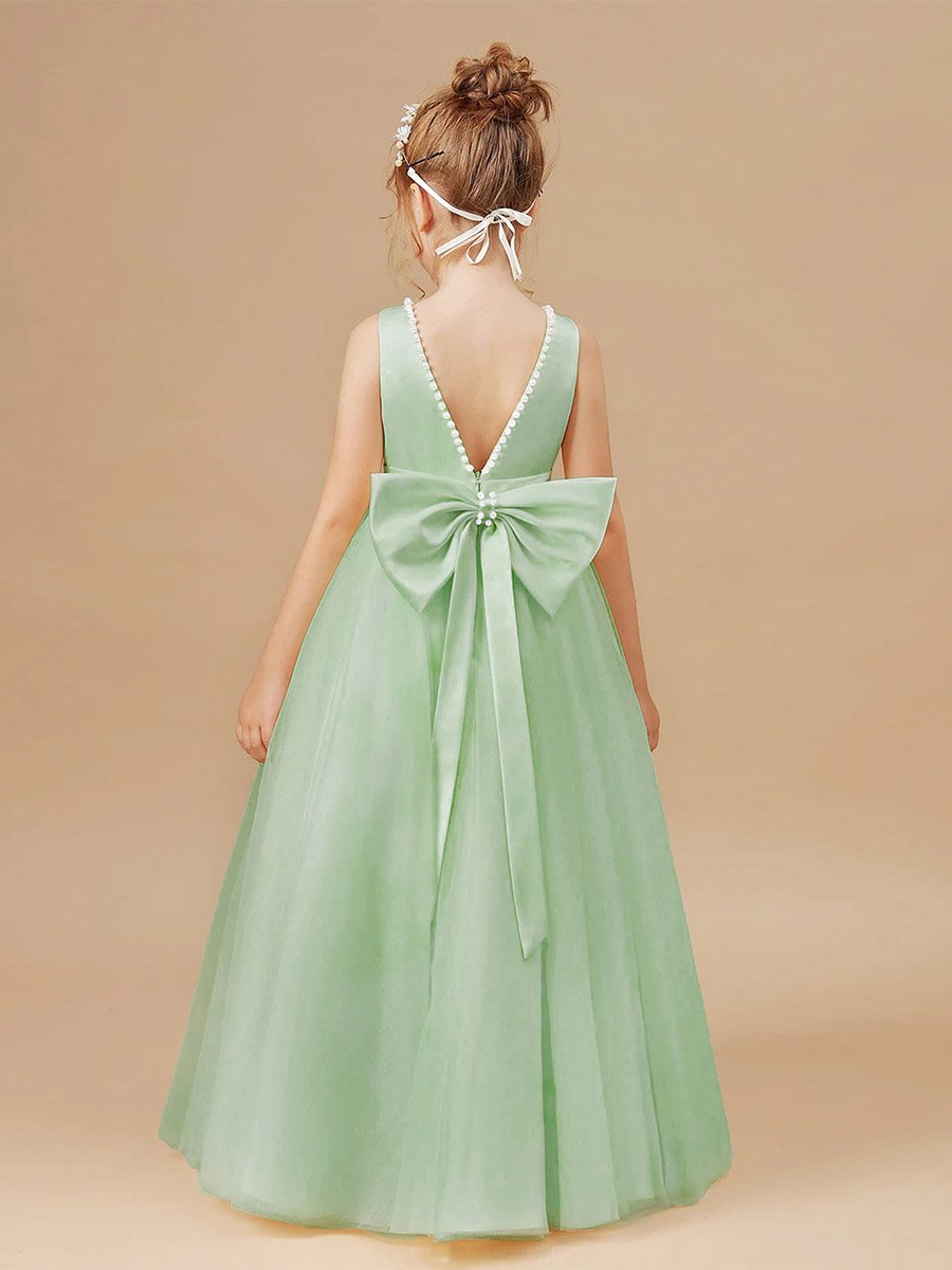 Girls Green Pearl Decor Deep V-Back Party Dress For Kids at Bahrain | Styli Girls Green Pearl Decor Deep V-Back Party Dress For Kids at Bahrain | Styli