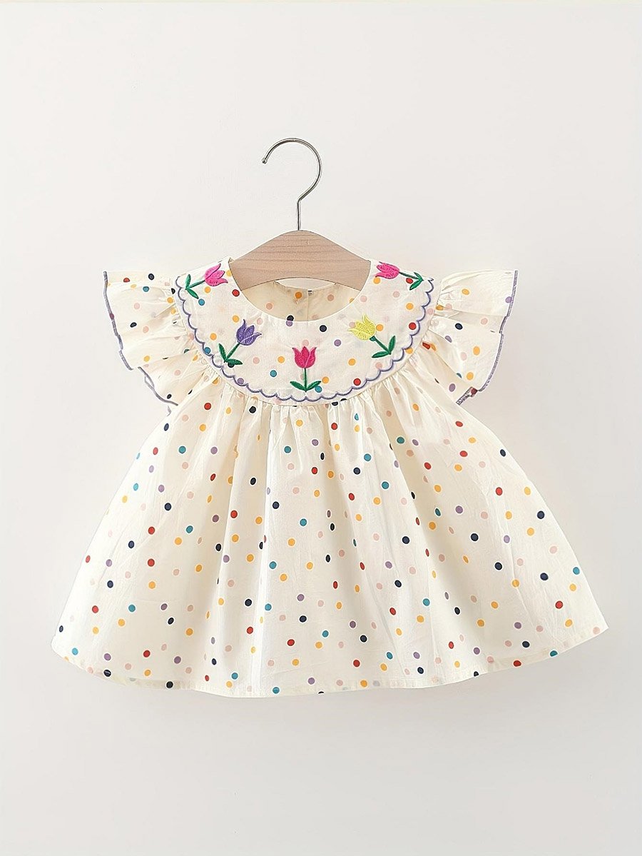 Girls Polka Dot Cotton Embroidery Dress