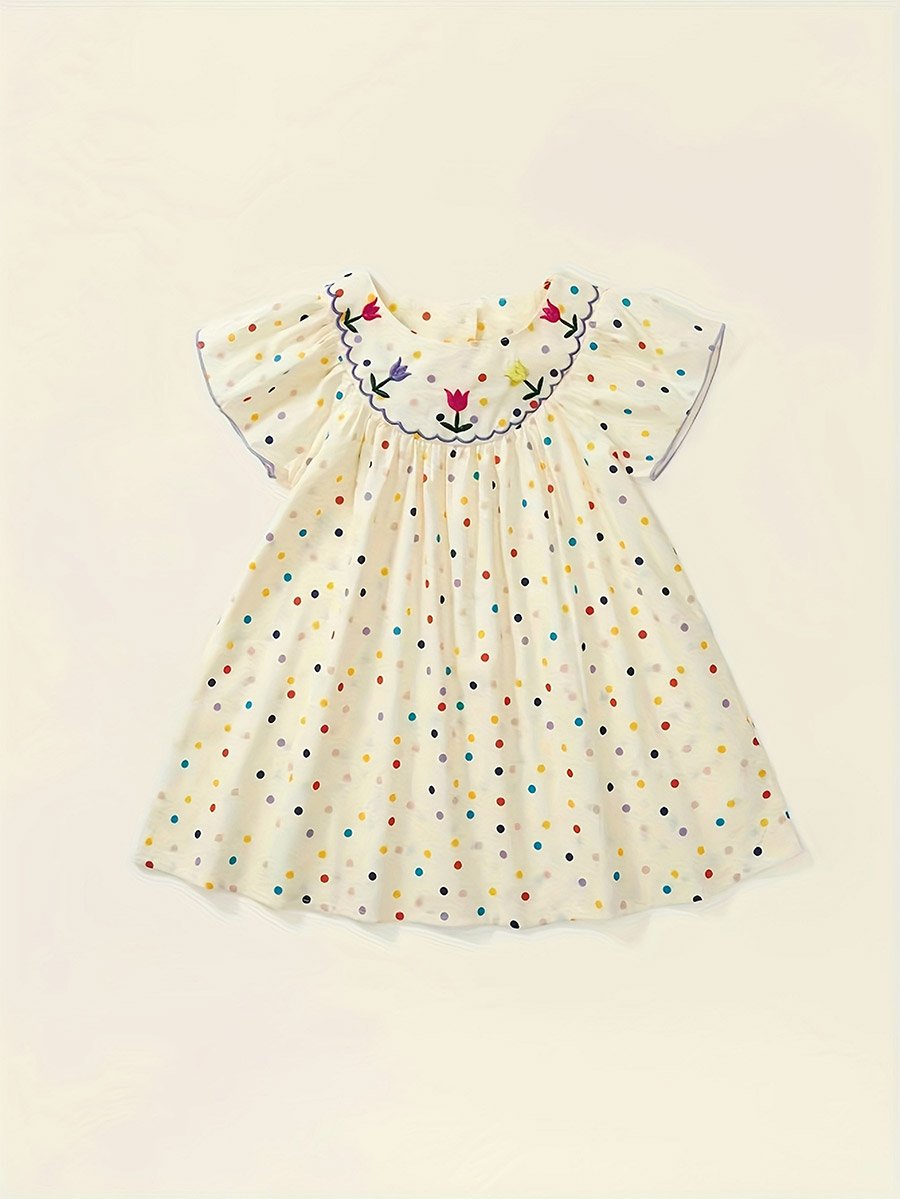 Girls Polka Dot Cotton Embroidery Dress