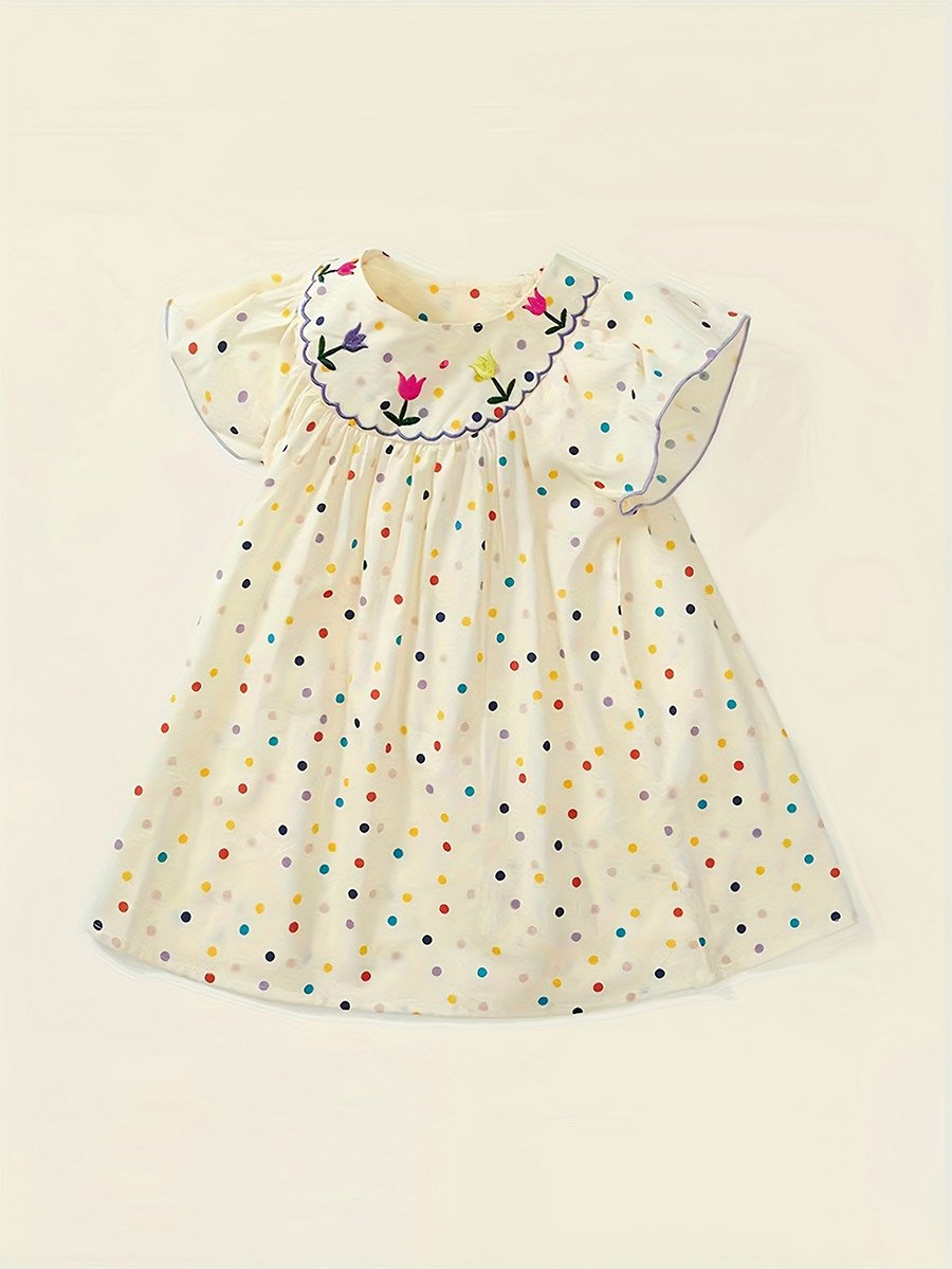 Girls Polka Dot Cotton Embroidery Dress