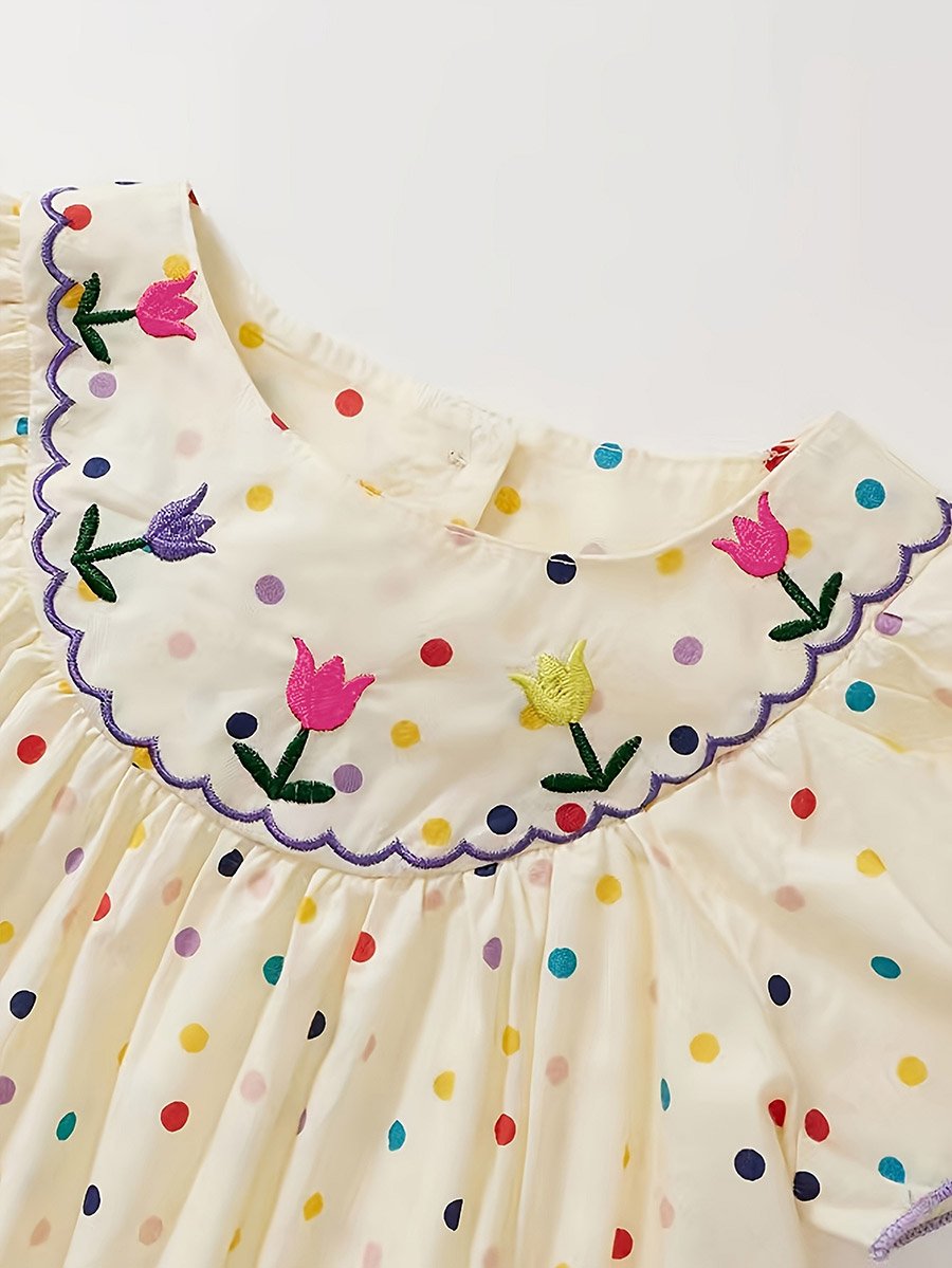Girls Polka Dot Cotton Embroidery Dress