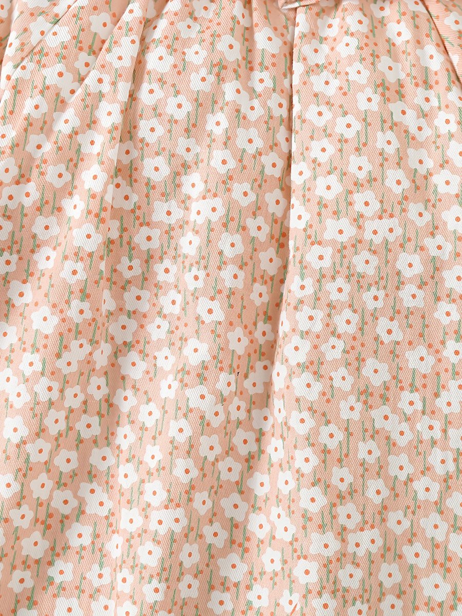 Girls Floral Print Cotton Top with Ruffle Collar