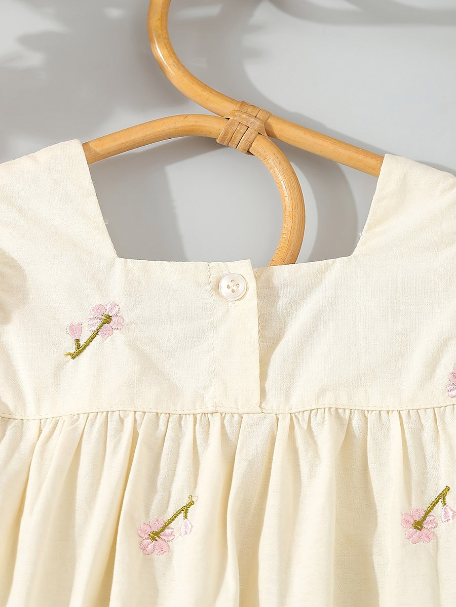 Girls Cream Cotton Embroidered Lace Trim Dress
