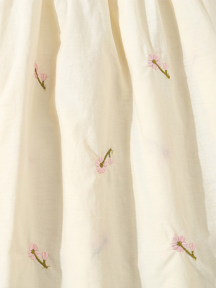 Girls Cream Cotton Embroidered Lace Trim Dress
