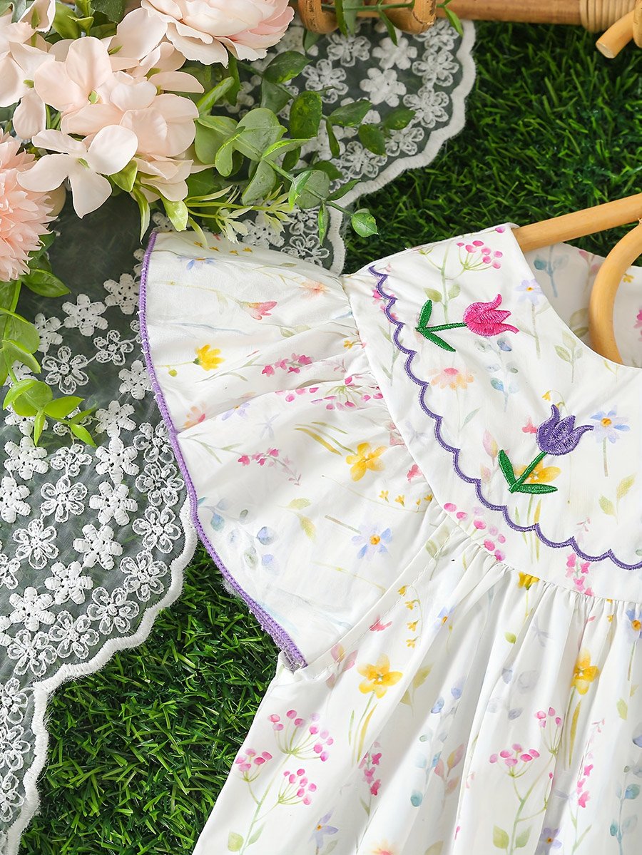 Girls Embroidery Round Neck A-Line Dress