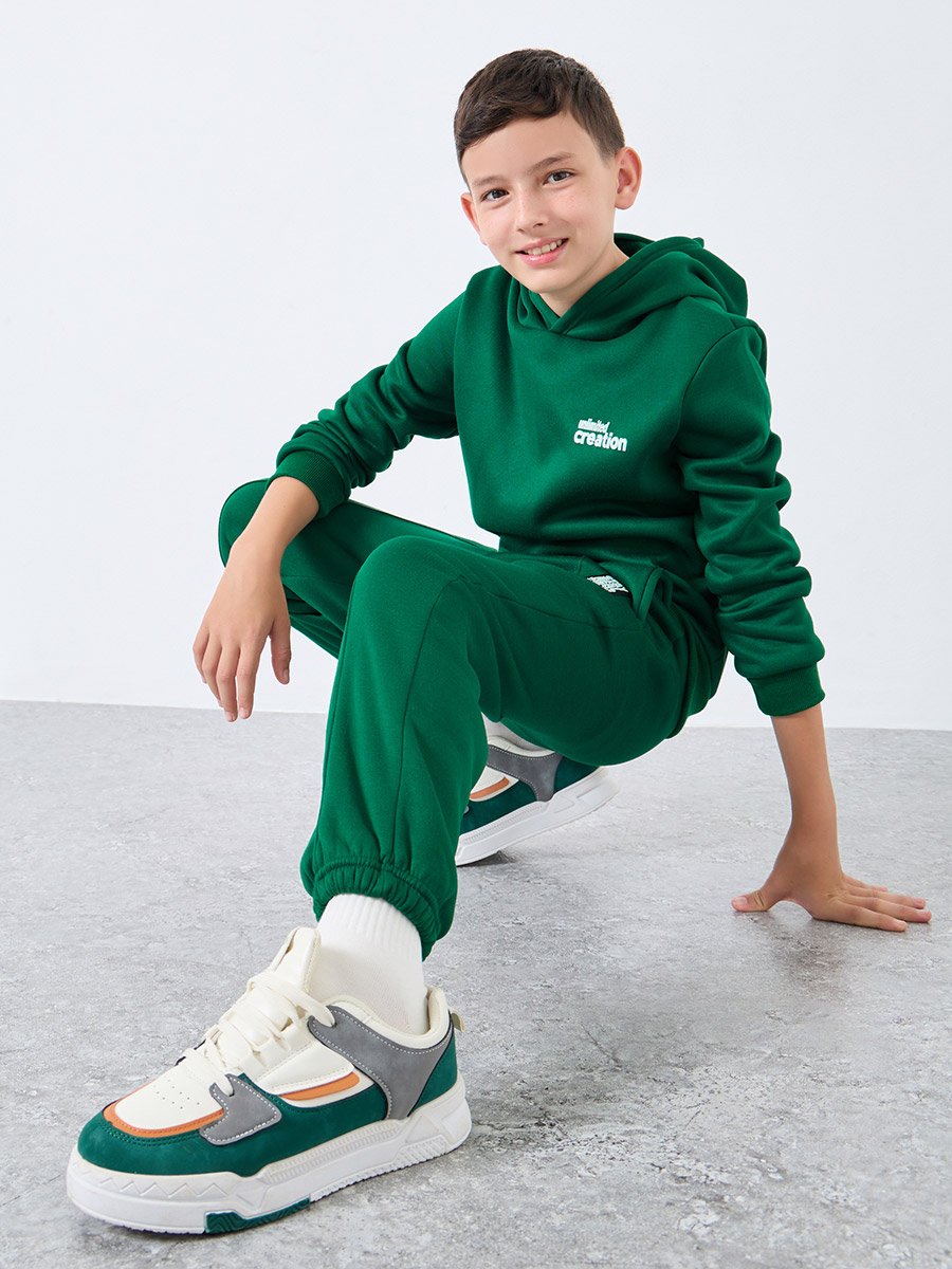 Teen Dark Green Slogan Hoodie and Joggers Set