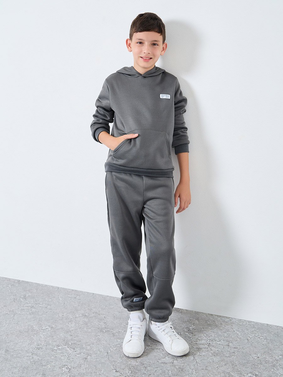 Solid Hoodie with Pocket and Joggers Set