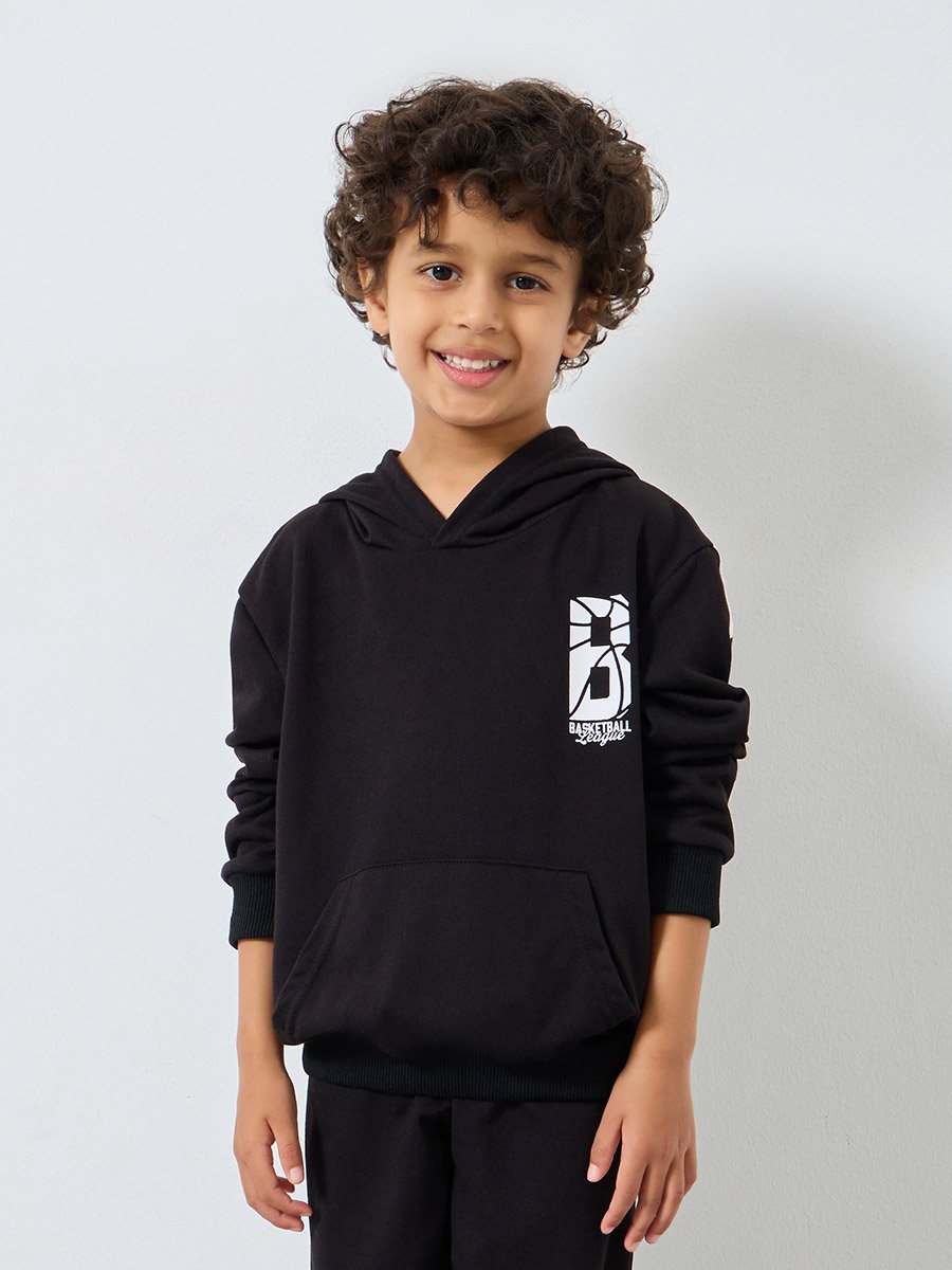 Boys Black Graphic Hoodie and Joggers Set