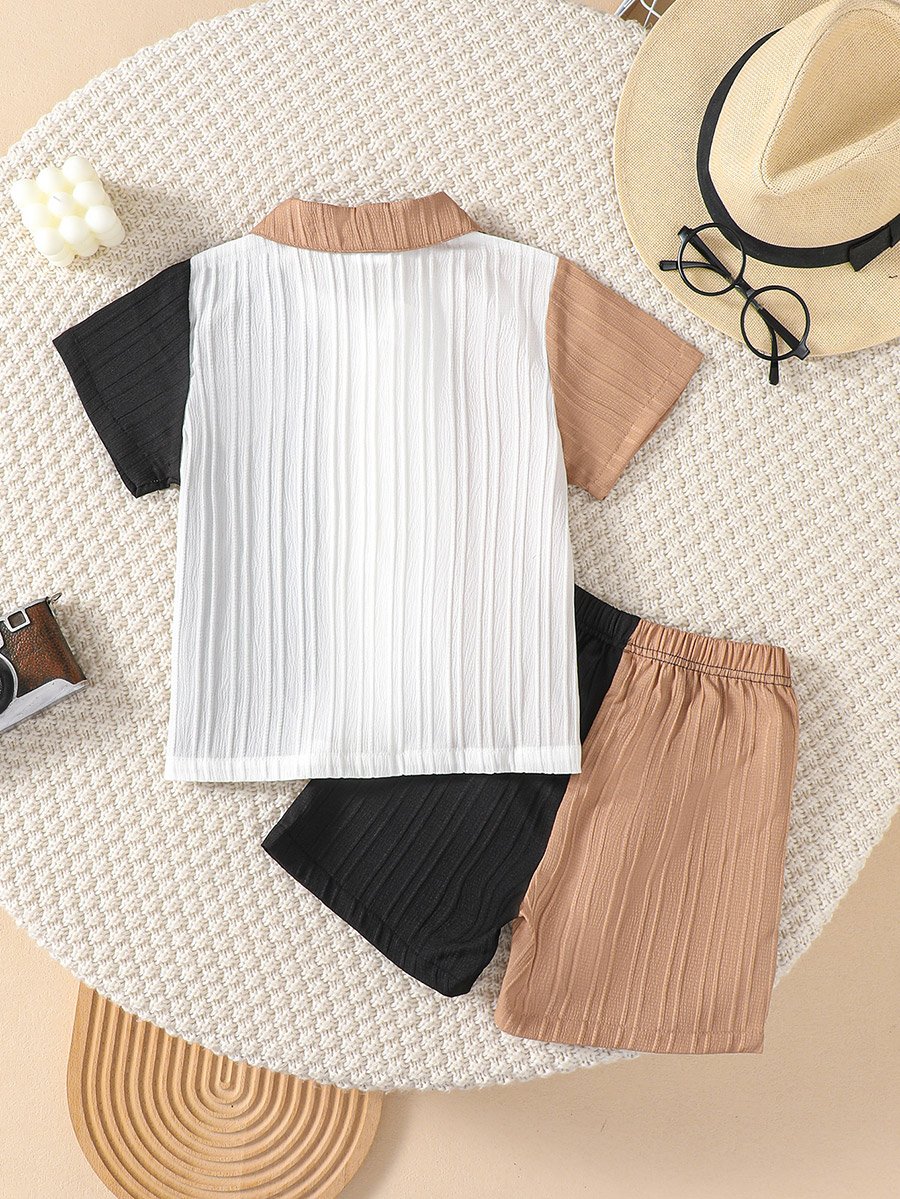 Boys Color Block Textured Shirt and Shorts Set