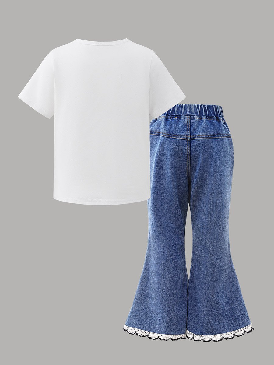 Girl Graphic Print T-Shirt and Flared Jeans Set