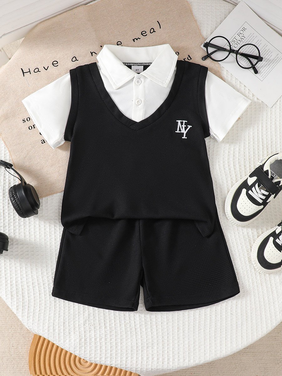Boys 2in1 Style Textured Polo T-Shirt and Shorts Set