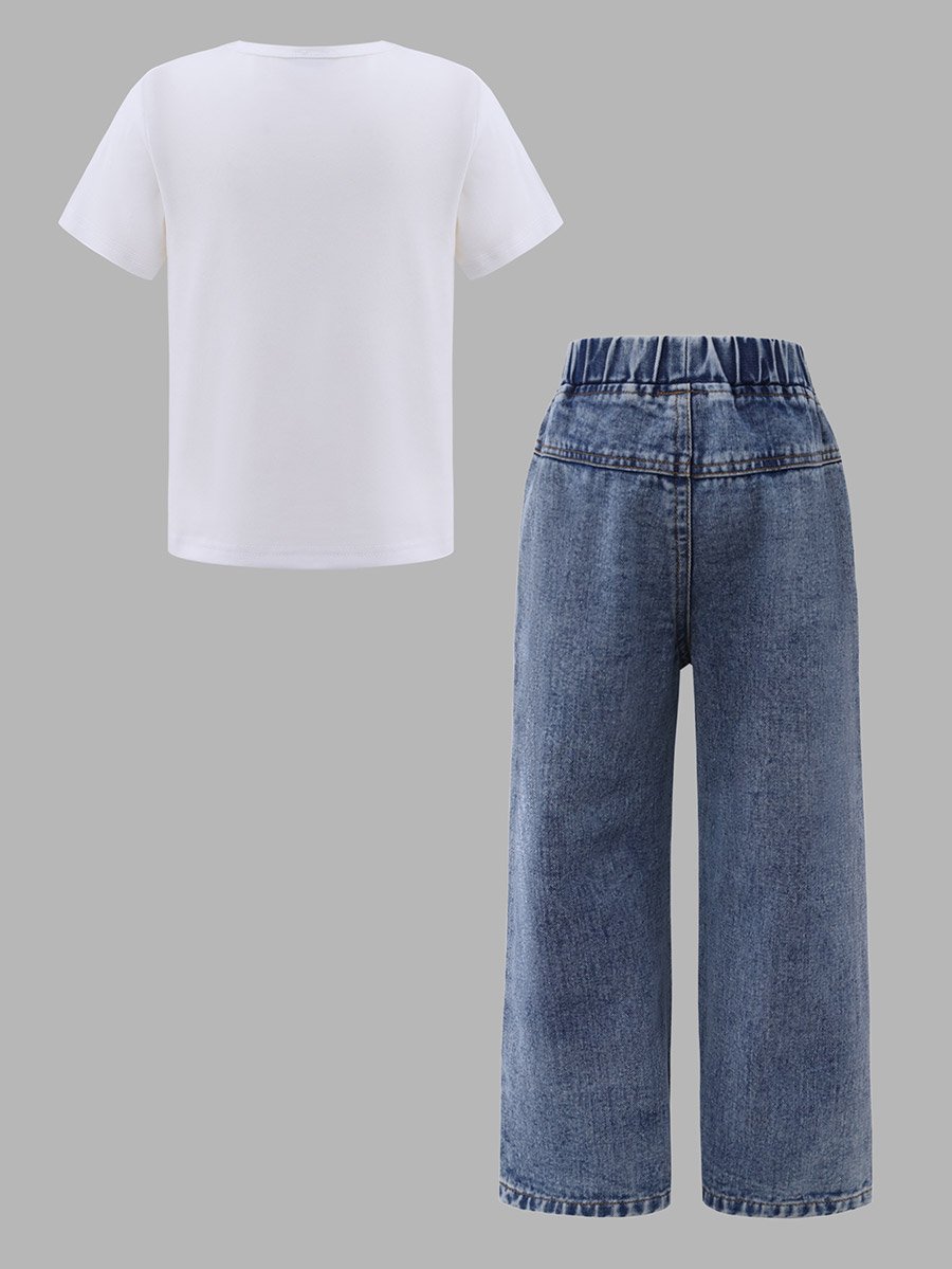 Girls Heart Print T-Shirt and Jeans Set