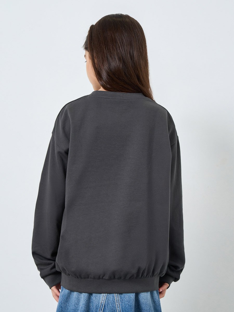 Girls Grey Printed Sweatshirt
