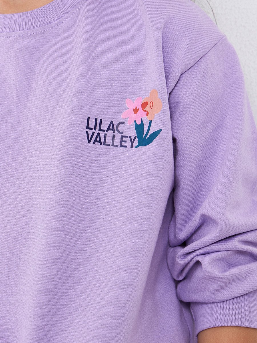 Girls Purple Floral Print Cotton Sweatshirt