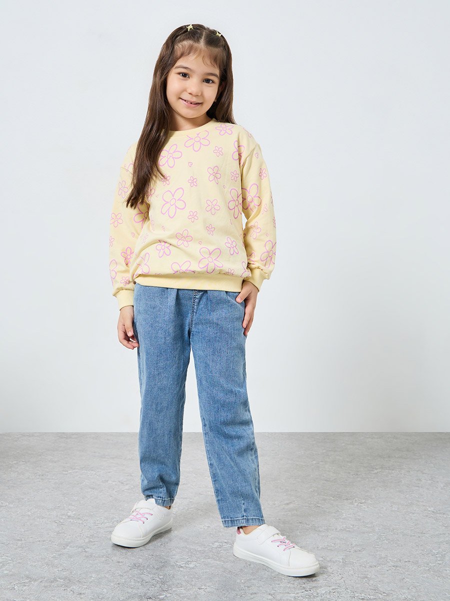 Girls Cream Floral Print Sweatshirt