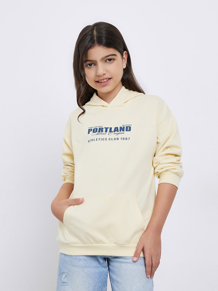 Teens Cream Graphic Print Hoodie