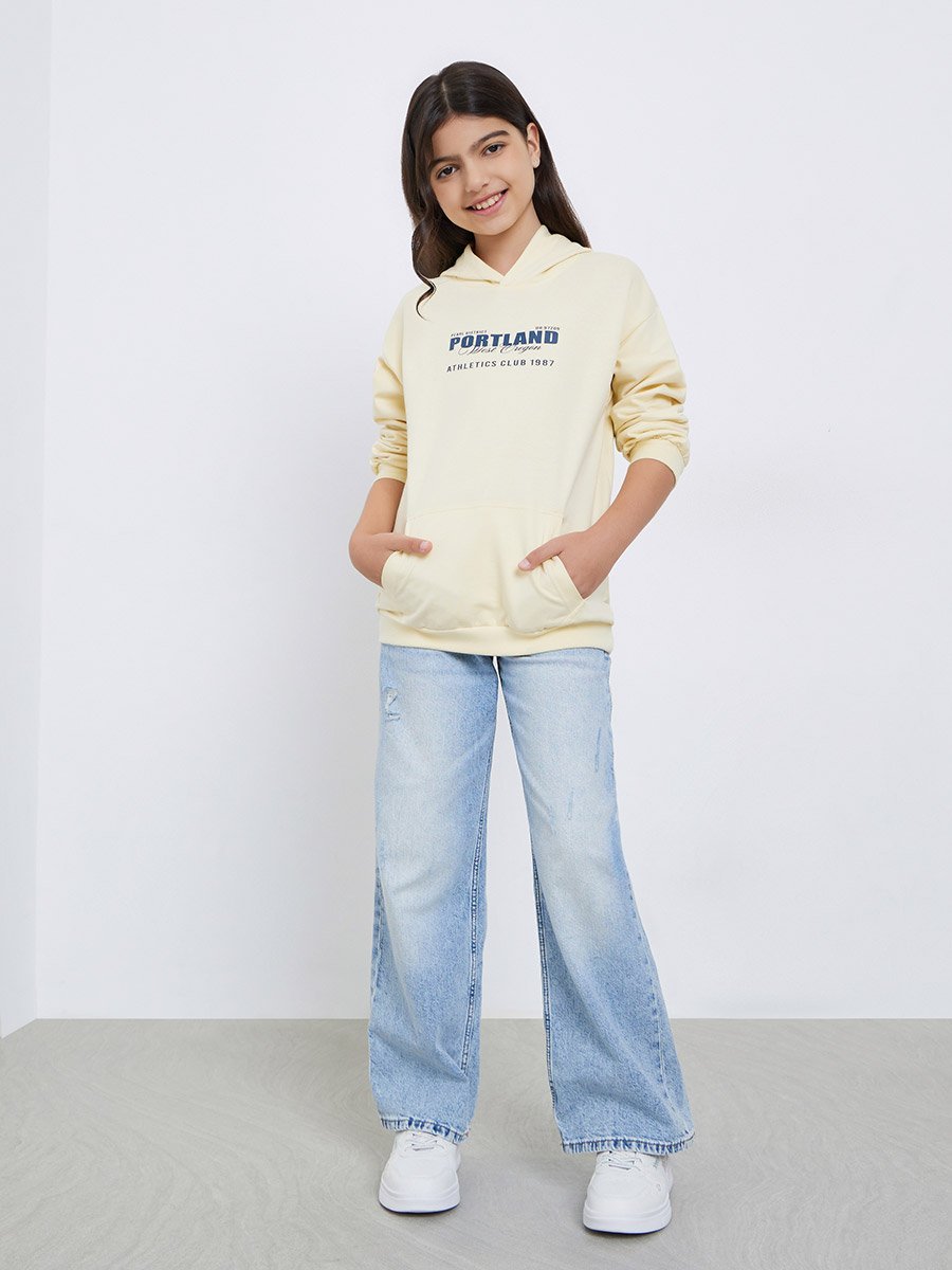 Teens Cream Graphic Print Hoodie