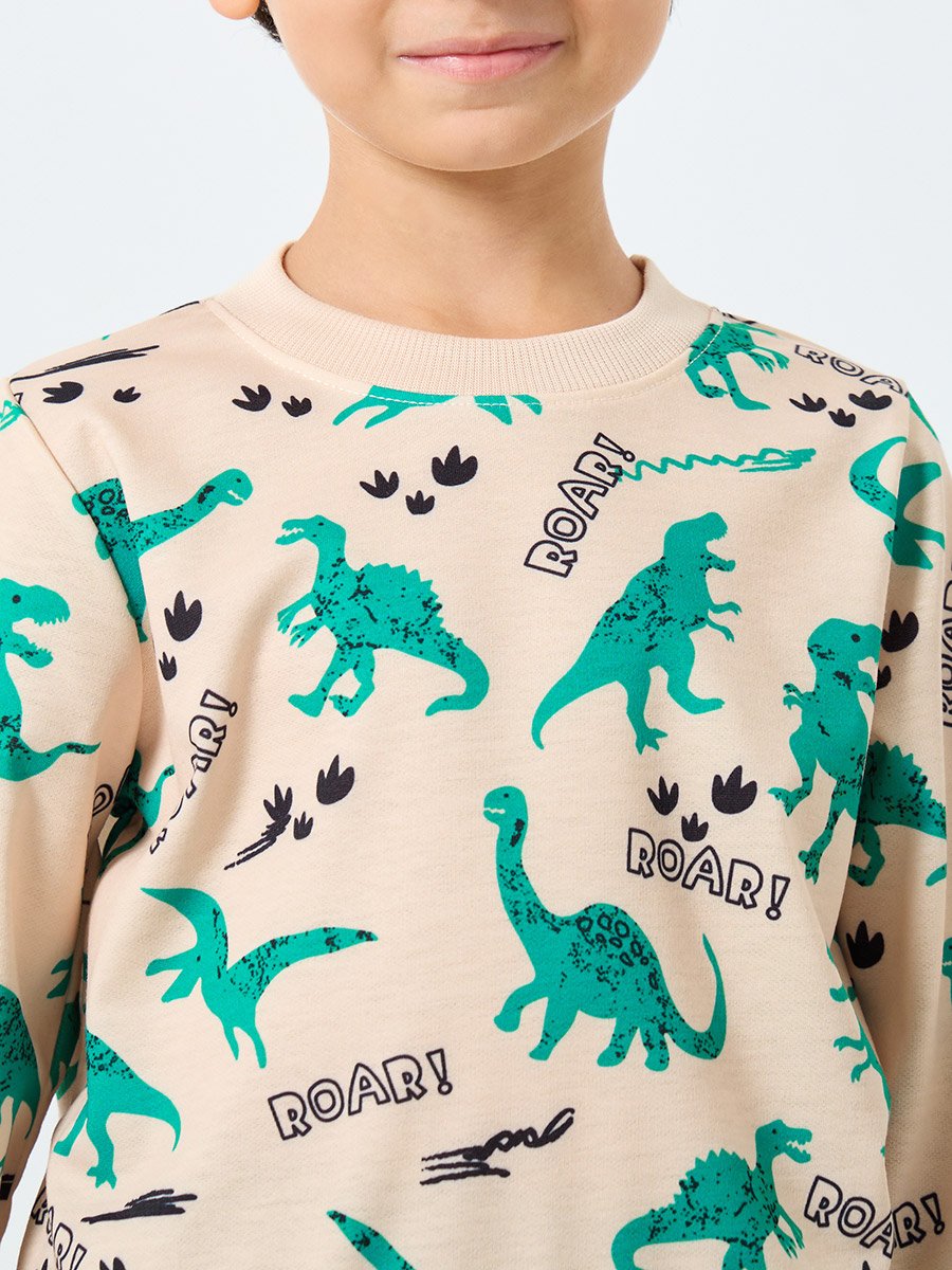 Boys Beige Dinosaur Print Sweatshirt