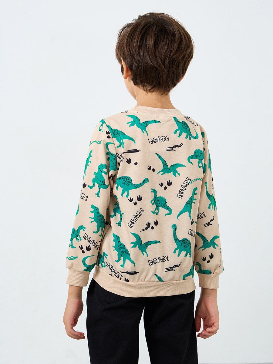 Boys Beige Dinosaur Print Sweatshirt