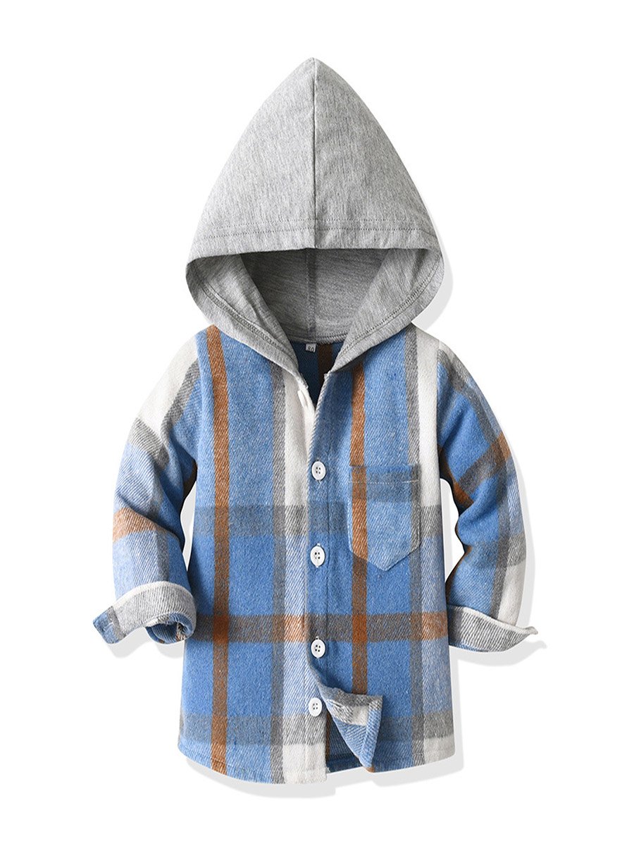 Boys Blue Checked Hooded Shirt and Jogger Set