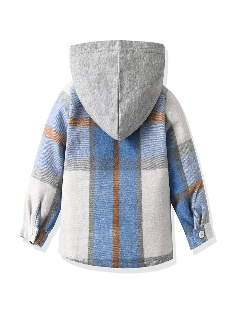 Boys Blue Checked Hooded Shirt and Jogger Set