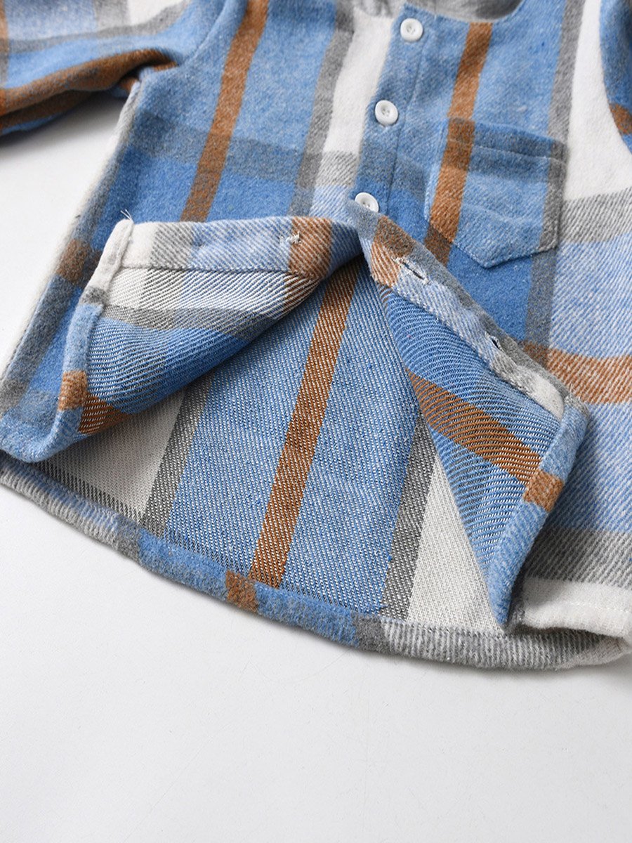 Boys Blue Checked Hooded Shirt and Jogger Set