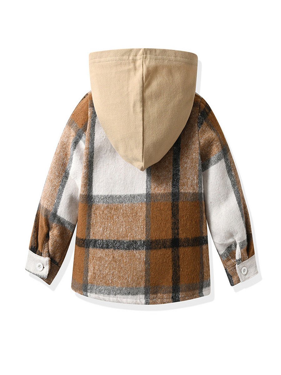 Boys Brown Checked Hooded Shirt and Jogger Set