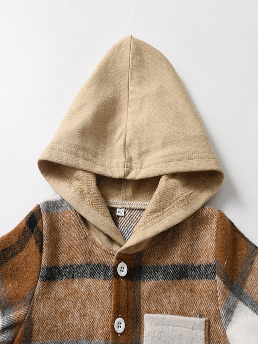 Boys Brown Checked Hooded Shirt and Jogger Set