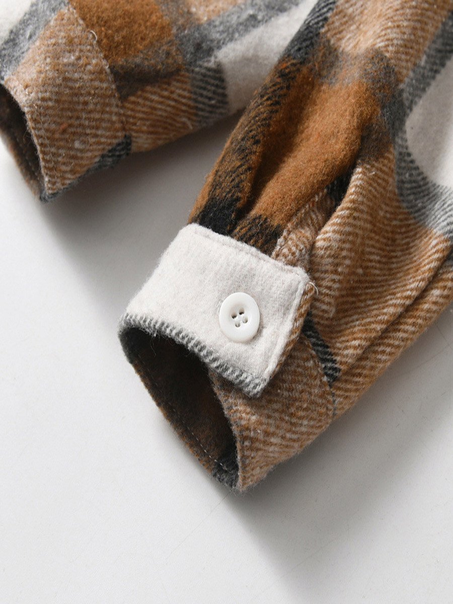 Boys Brown Checked Hooded Shirt and Jogger Set